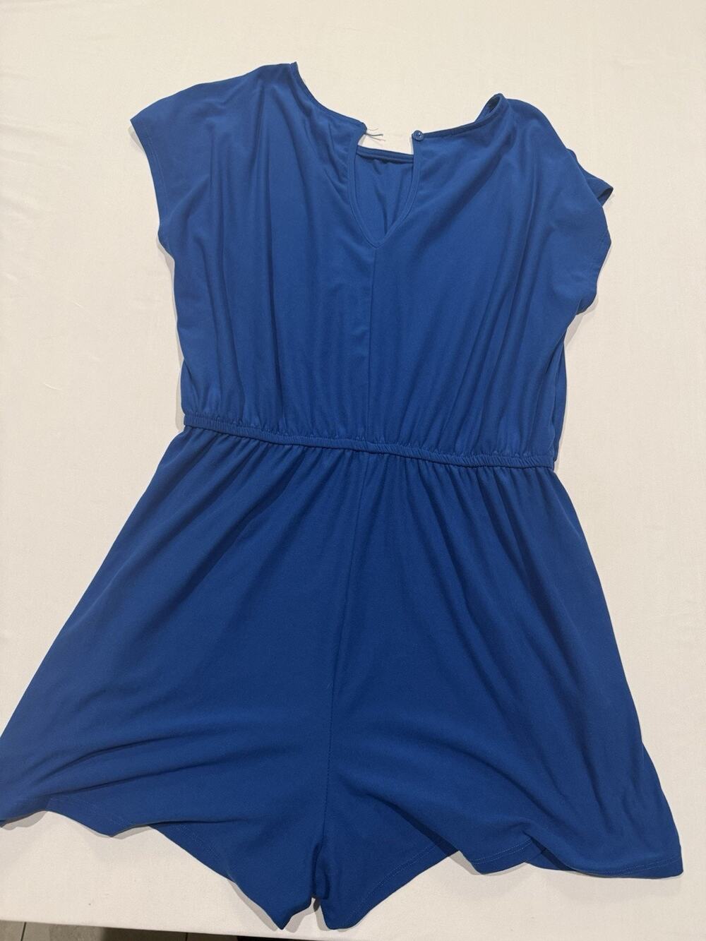 Just Be… Soft Knit Blue Cap Sleeve Shorts Romper with Pockets - Women's L